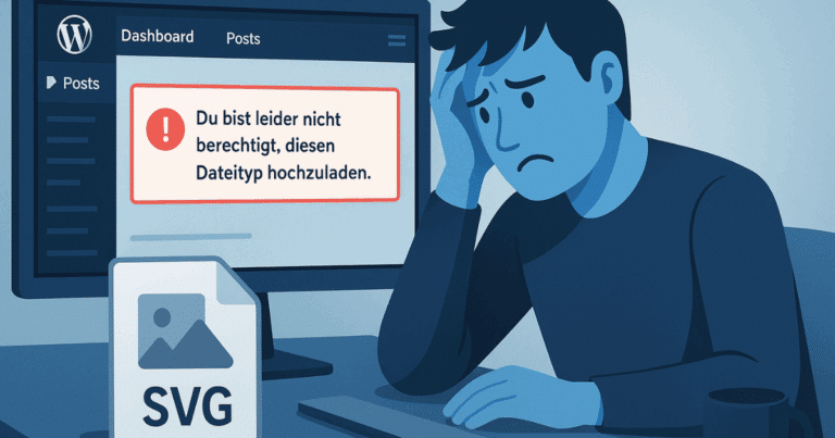 Fehlermeldung "Du bist leider nicht berechtigt diesen Dateityp hochzuladen" in WordPress auf einem Bildschirm
