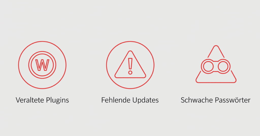 Infografik Zeigt Die Drei Hauptursachen, Warum Eine Wordpress-Seite Gehackt Wird: Veraltete Plugins, Fehlende Updates Und Schwache Passwörter.