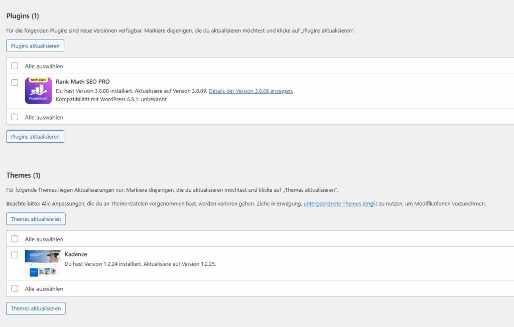 Sicherheitsupdate Im Wordpress-Dashboard