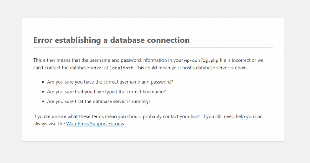 „Error Establishing A Database Connection“ In Wordpress?