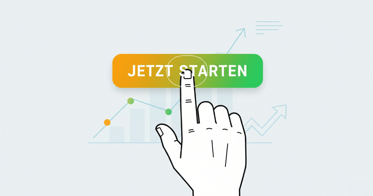 Hand klickt auf optimierten Call-to-Action Button mit Wachstumsgrafik für mehr Klicks