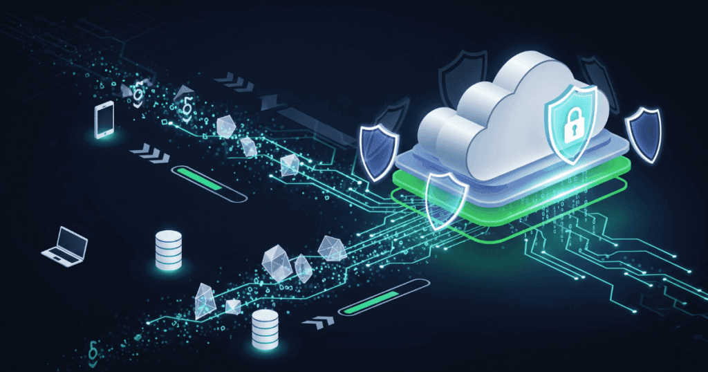 Daten Einer Wordpress-Website Werden Sicher In Einer Cloud Gesichert, Symbolisiert Durch Schutzschichten Und Automatisierung.