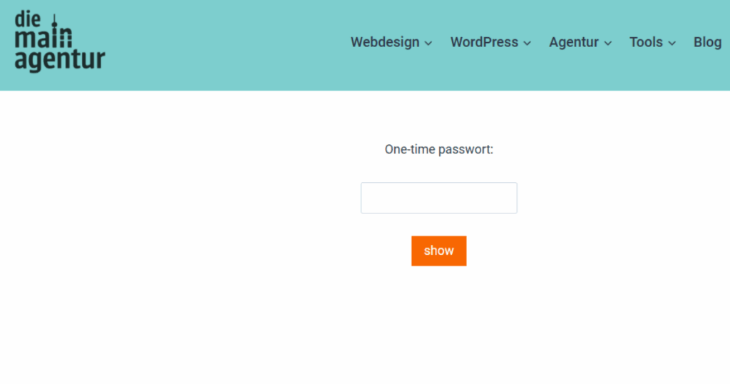 Eingabemaske Für Ein Einmalpasswort Auf Der Frontend-Webseite, Um Geschützte Inhalte Freizuschalten.