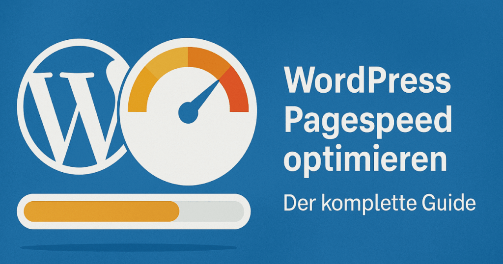 WordPress Pagespeed optimieren: Der komplette Guide 2 Illustration Mit Wordpress Logo, Geschwindigkeitsanzeige Und Ladebalken Zur Optimierung Der Pagespeed Performance