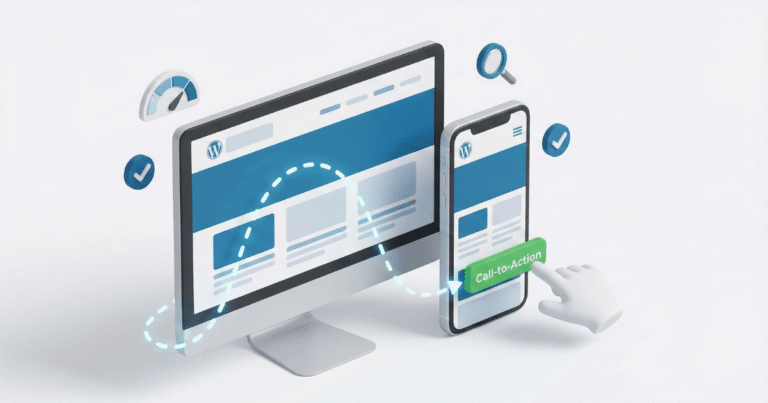 Webdesign & WordPress-Webseiten, die für dich arbeiten. 12 Illustrative Darstellung Von Benutzerfreundlichem Webdesign: Symbolisiert Durch Klare Pfade Und Geschwindigkeitssymbole