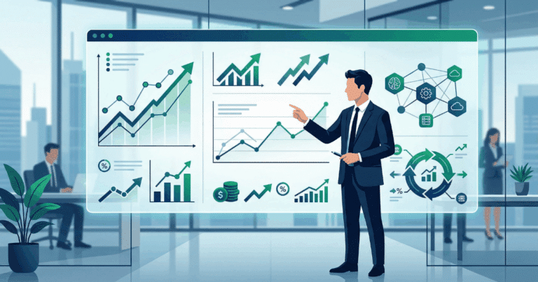 Webdesign & WordPress-Webseiten, die für dich arbeiten. 15 Manager Analysiert Ki-Einsaetze Und Roi-Metriken Auf Digitalem Dashboard - Ki Im Unternehmen